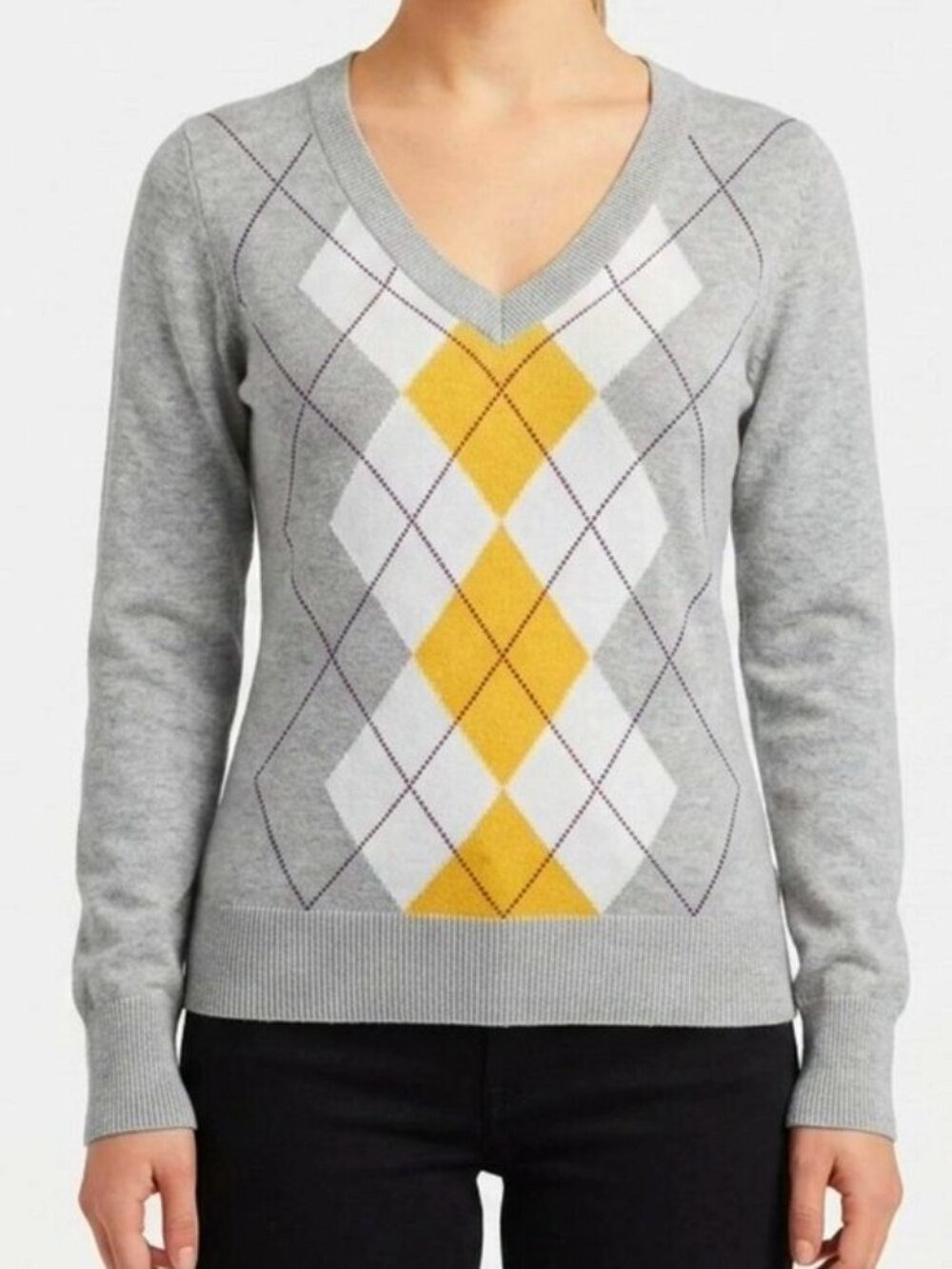 Esprit Lightweight Cotton Argyle V-Neck Sweater NEW- Sz. XS